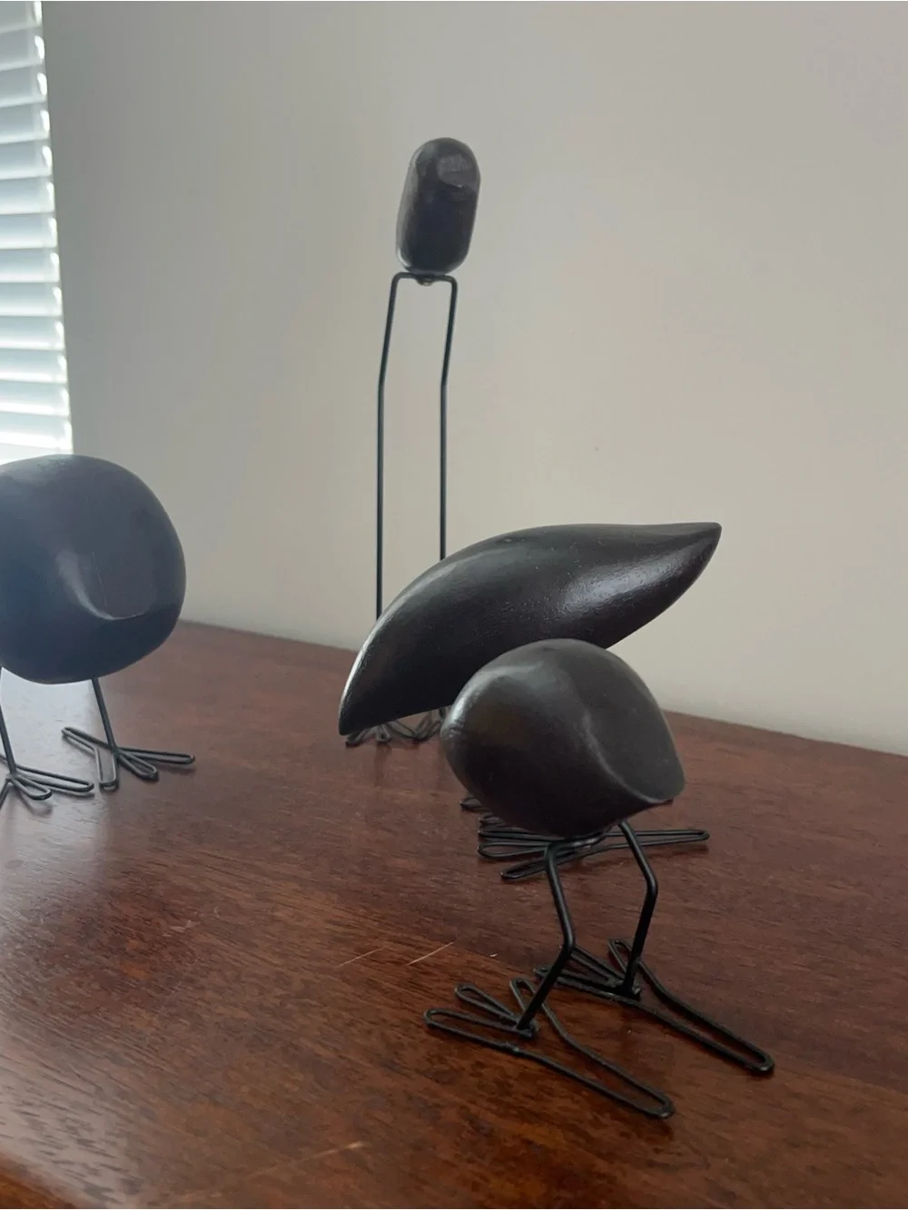 IKEA Dark Wood Bird Figures FISKELAGE Minimalist Modern Metal Legs - SET OF 4